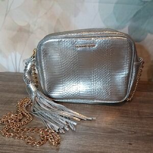 Michael Kors Silver Textured Crossbody Bag with Tassel